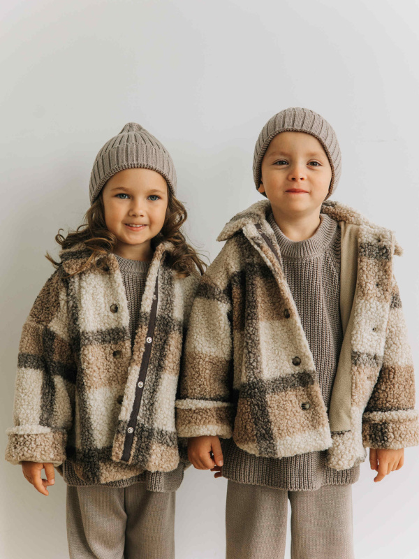 Меховая куртка в клетку, Кофе