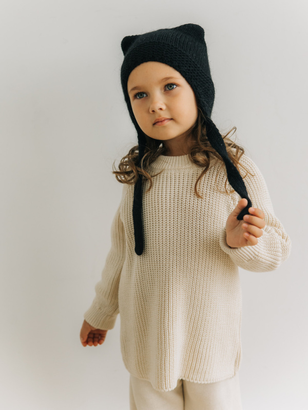 Чепчик с ушками для детей, Черный