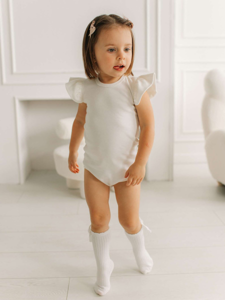 Боди c кружевной спинкой с коротким рукавом, Молоко