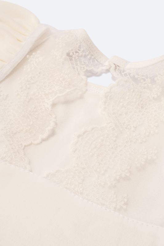 Боди c кружевной спинкой с длинным рукавом, Молоко
