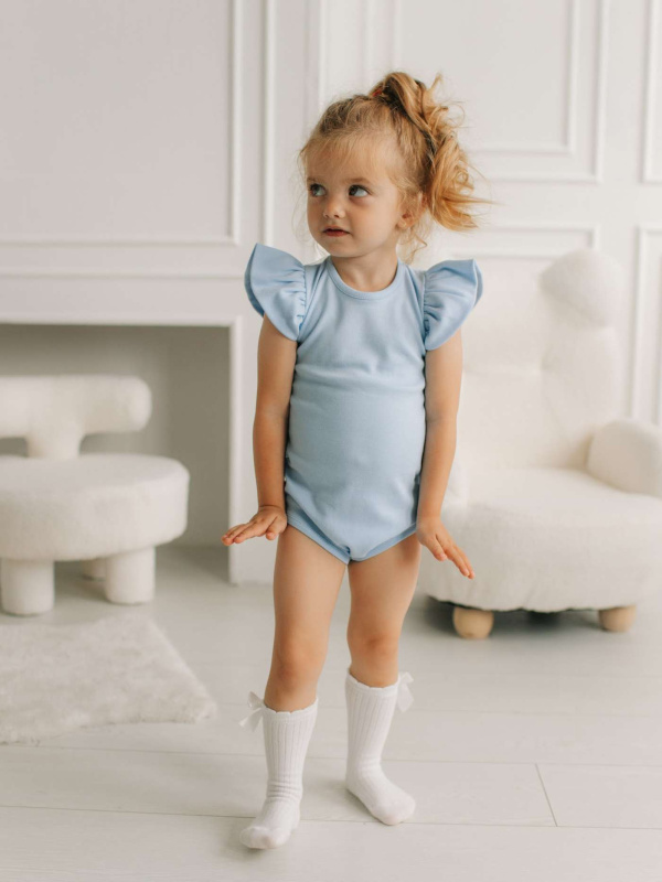 Боди c кружевной спинкой с коротким рукавом, Голубой