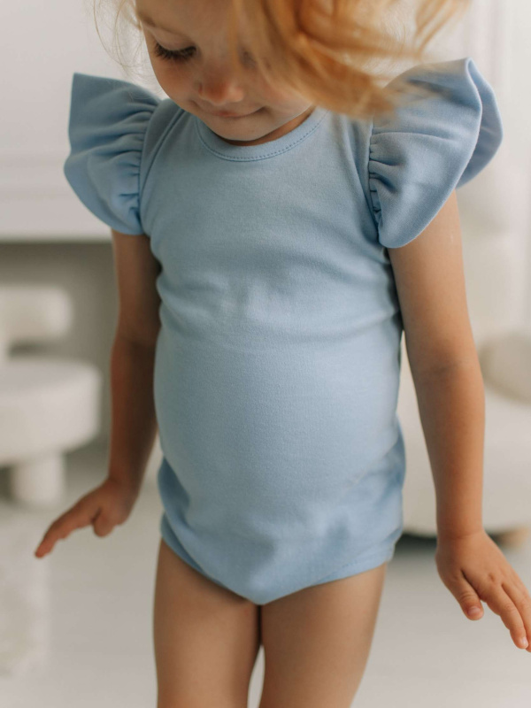 Боди c кружевной спинкой с коротким рукавом, Голубой