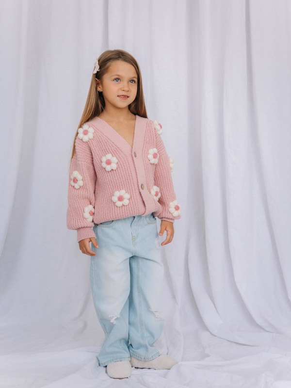 Кардиган с цветами, Пудровый