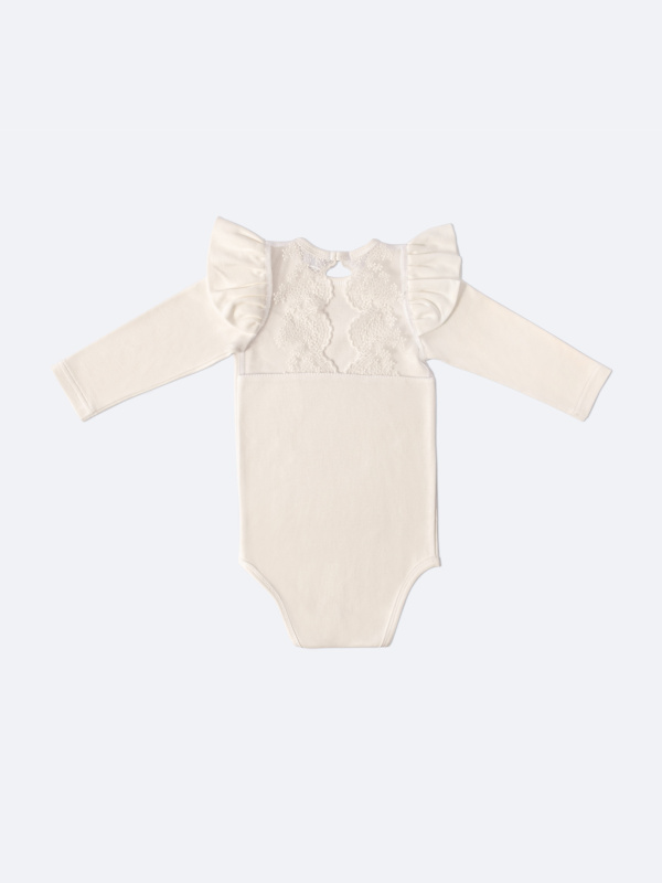 Боди c кружевной спинкой с длинным рукавом, Молоко