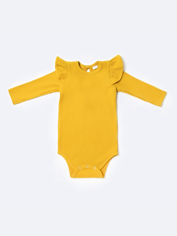 Боди лапша с длинным рукавом и крылышками, Горчичный