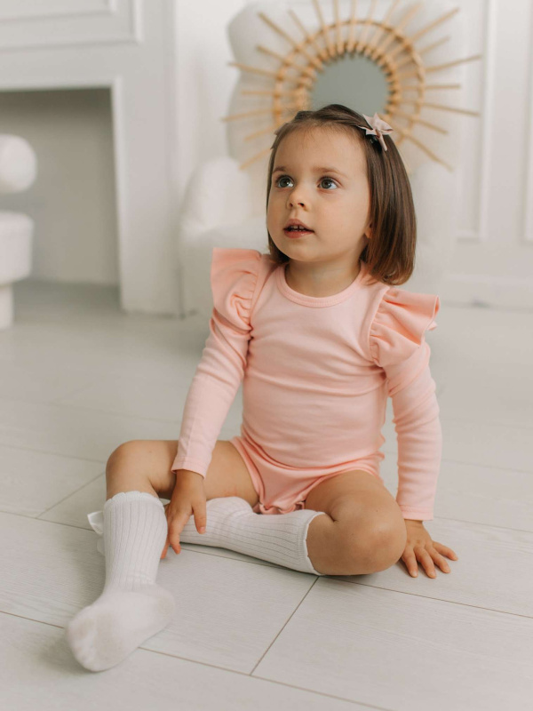 Боди c кружевной спинкой с длинным рукавом, Розовый