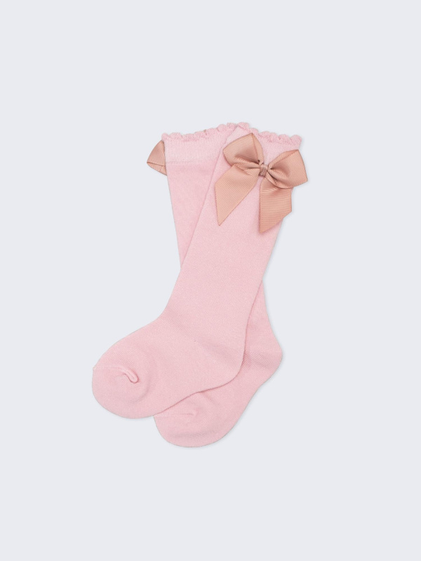 Гольфы с бантиком гладкие, Темно-розовый