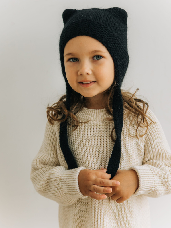 Чепчик с ушками для детей, Черный