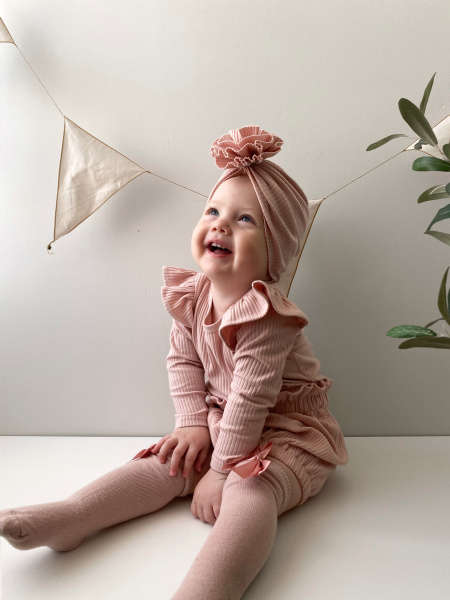 Боди лапша с длинным рукавом и крылышками, Пудровый